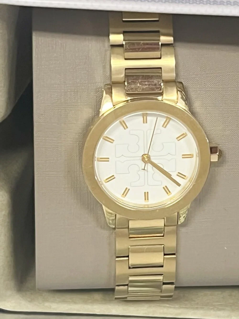 Tory Burch TBW2004 Gigi Ladies Gold Steel Watch 28mm Ivory Dial 3ATM Quartz